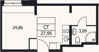 Планировка: Студия, 28 м²