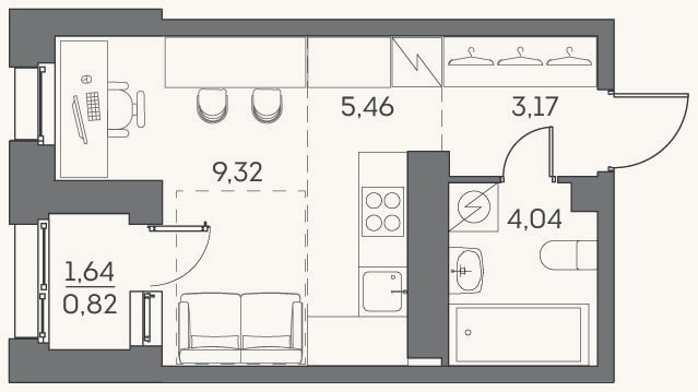Планировка: Студия, 22 м²