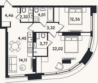 Планировка: 3-к, 70,8 м²