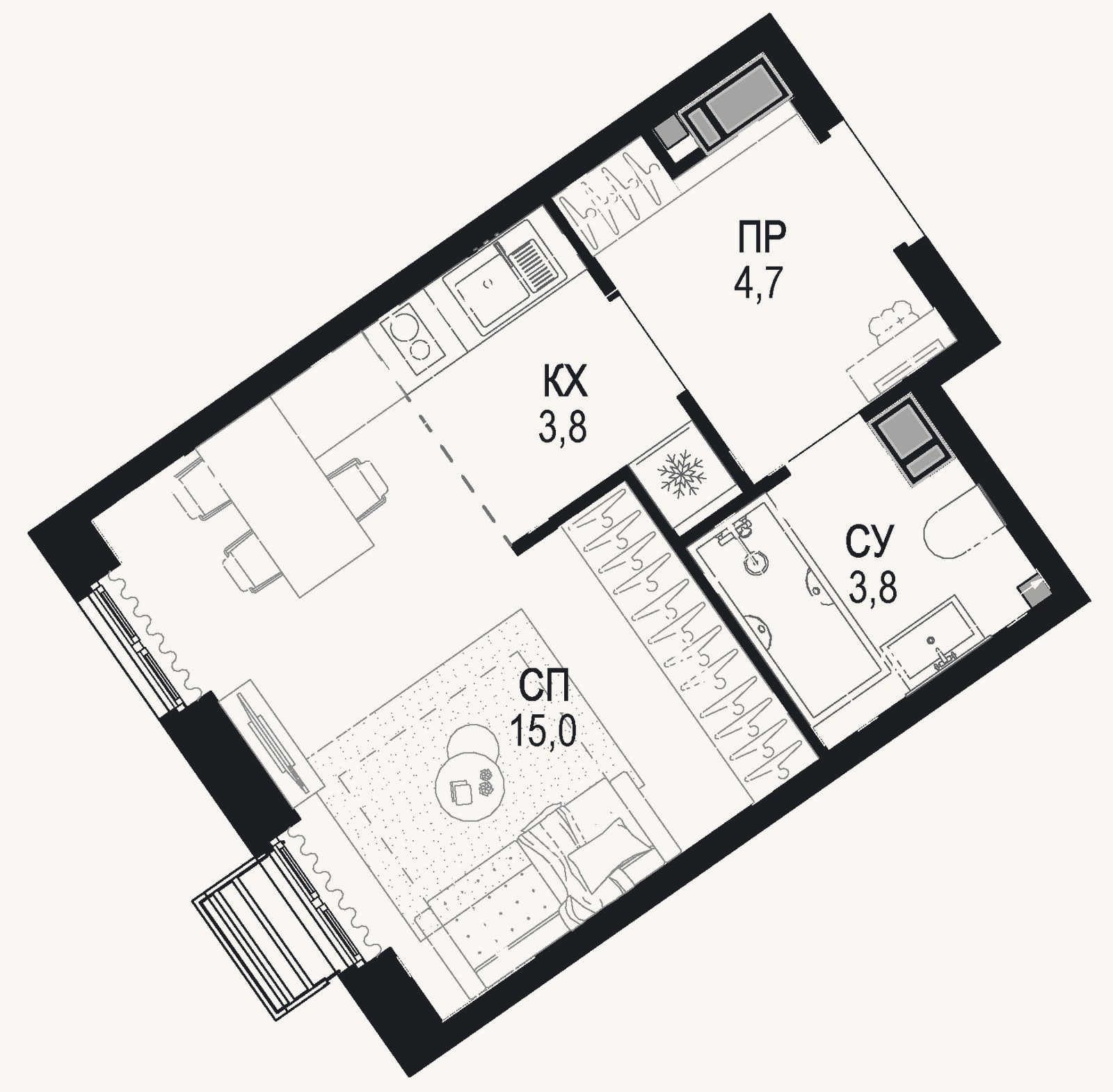Планировка: Студия, 27,3 м²