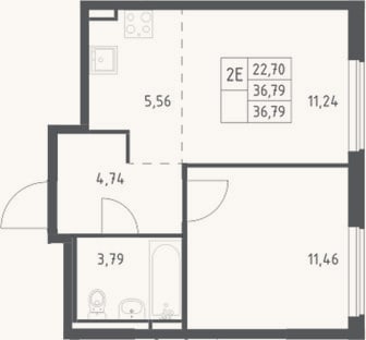 Планировка: 2-к, 36,8 м²