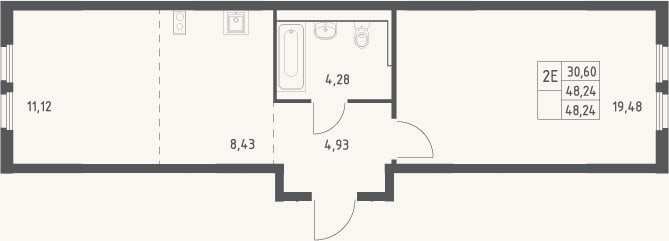 Планировка: 2-к, 48,2 м²