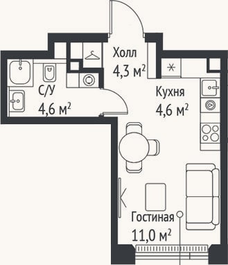 Планировка: Студия, 24,6 м²