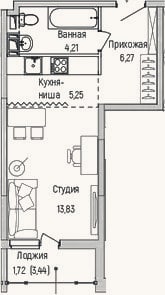 Планировка: Студия, 29,6 м²