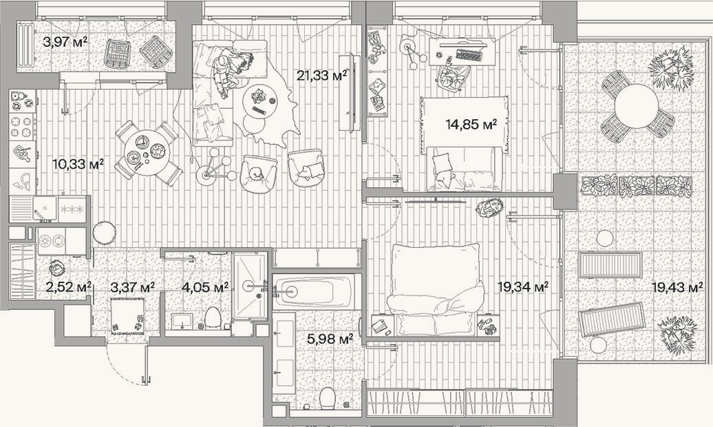 Планировка: 3-к, 81,8 м²