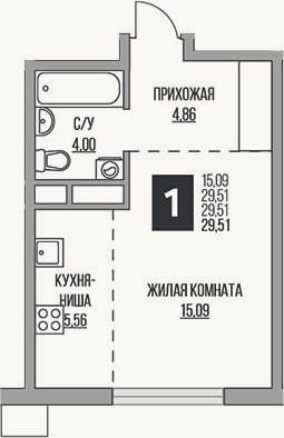 Планировка: Студия, 29,5 м²