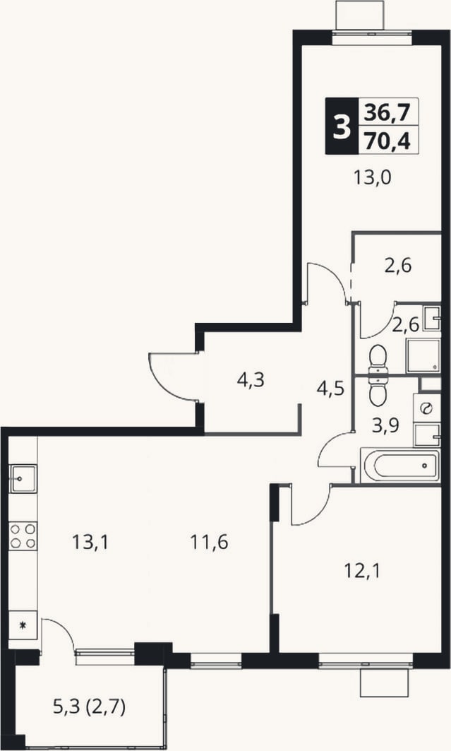 Планировка: 3-к, 67,7 м²