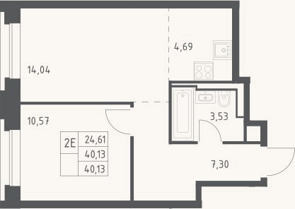 Планировка: 2-к, 40,1 м²