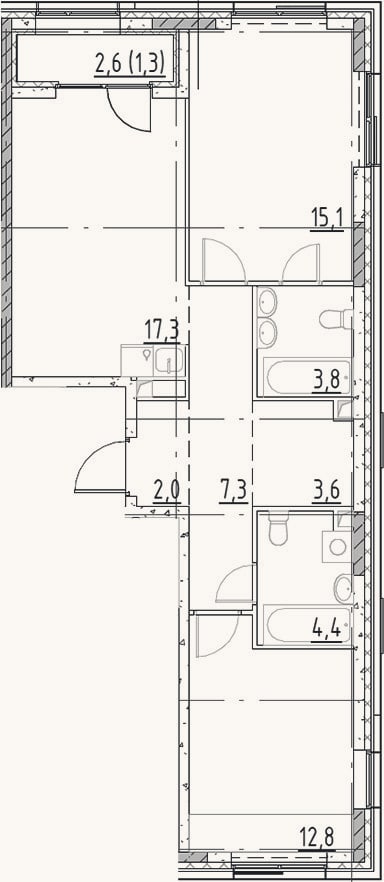 Планировка: 3-к, 66,3 м²