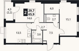 Планировка: 2-к, 63,7 м²