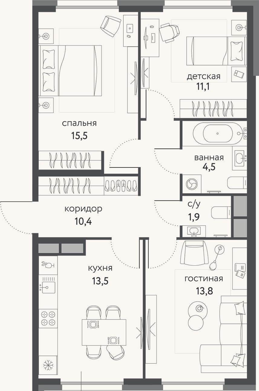Планировка: 3-к, 72,5 м²