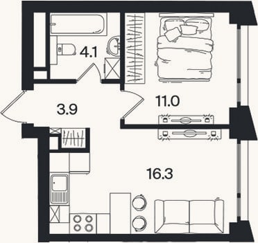 Планировка: 2-к, 35,3 м²