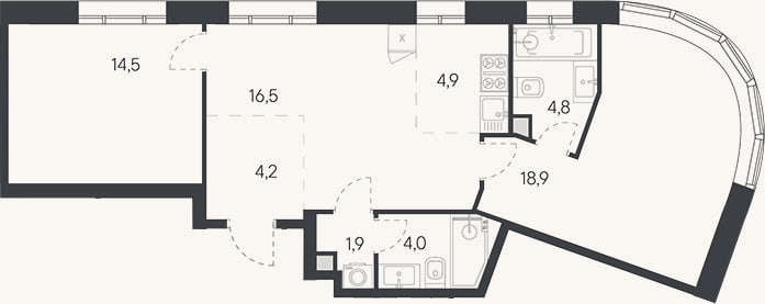 Планировка: 3-к, 72,4 м²