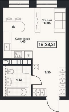 Планировка: Студия, 28,3 м²