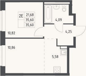 Планировка: 2-к, 35,6 м²