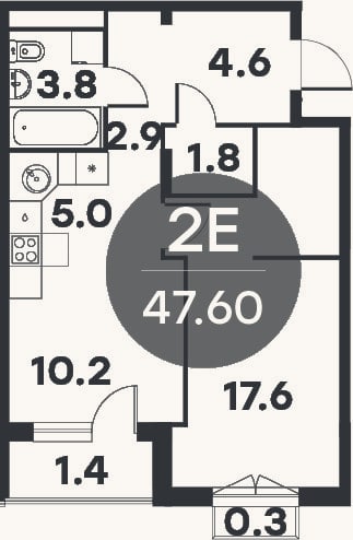 Планировка: 2-к, 44,2 м²