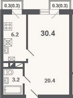 Планировка: 1-к, 29,8 м²