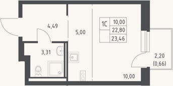 Планировка: Студия, 22,8 м²