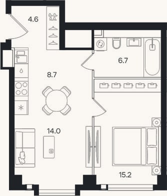 Планировка: 2-к, 49,2 м²