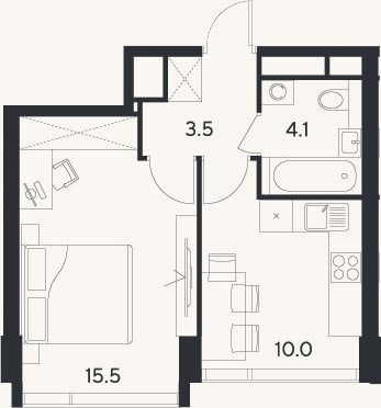 Планировка: 1-к, 33,1 м²