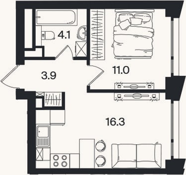 Планировка: 2-к, 35,3 м²