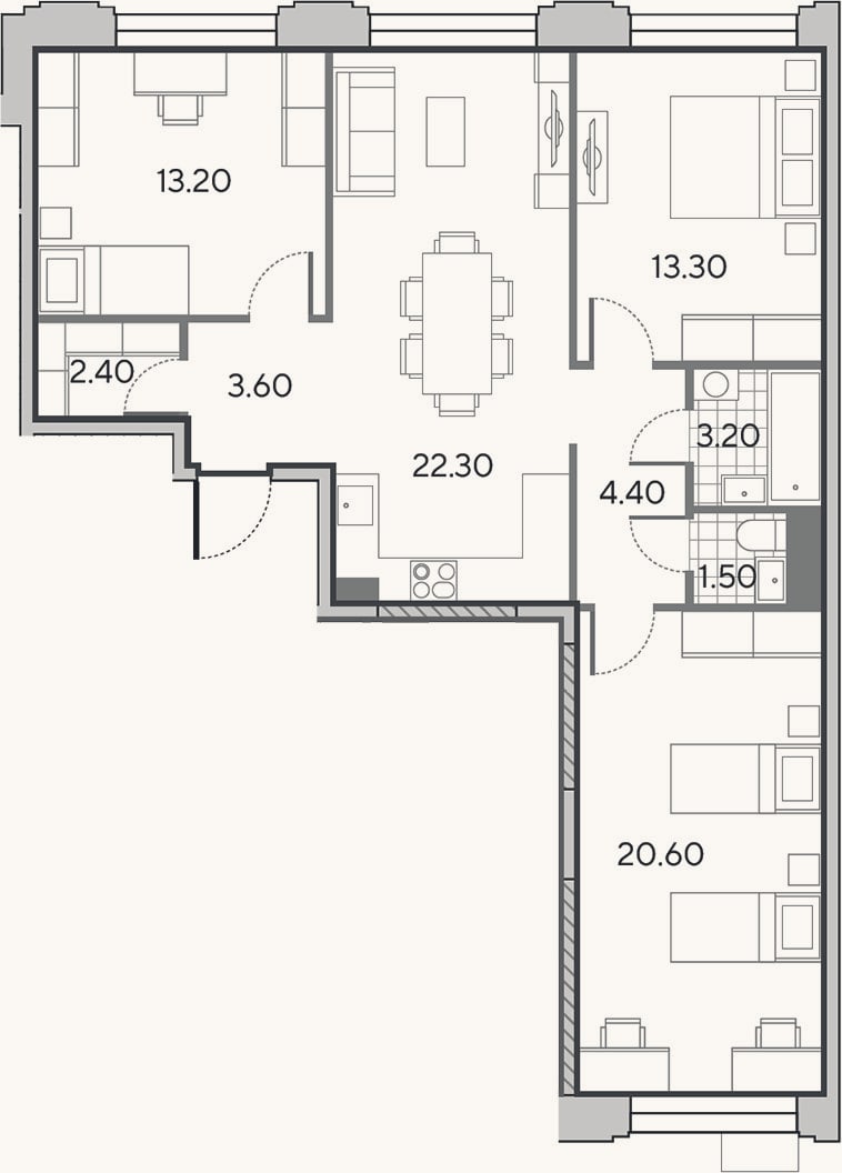 Планировка: 4+ к, 84,5 м²
