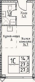 Планировка: Студия, 27 м²