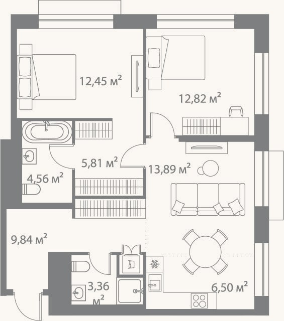 Планировка: 3-к, 69,2 м²