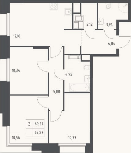 Планировка: 4+ к, 69,3 м²