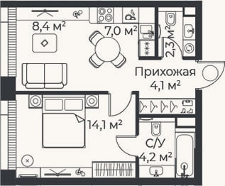 Планировка: 2-к, 40,2 м²
