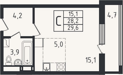 Планировка: Студия, 26,9 м²