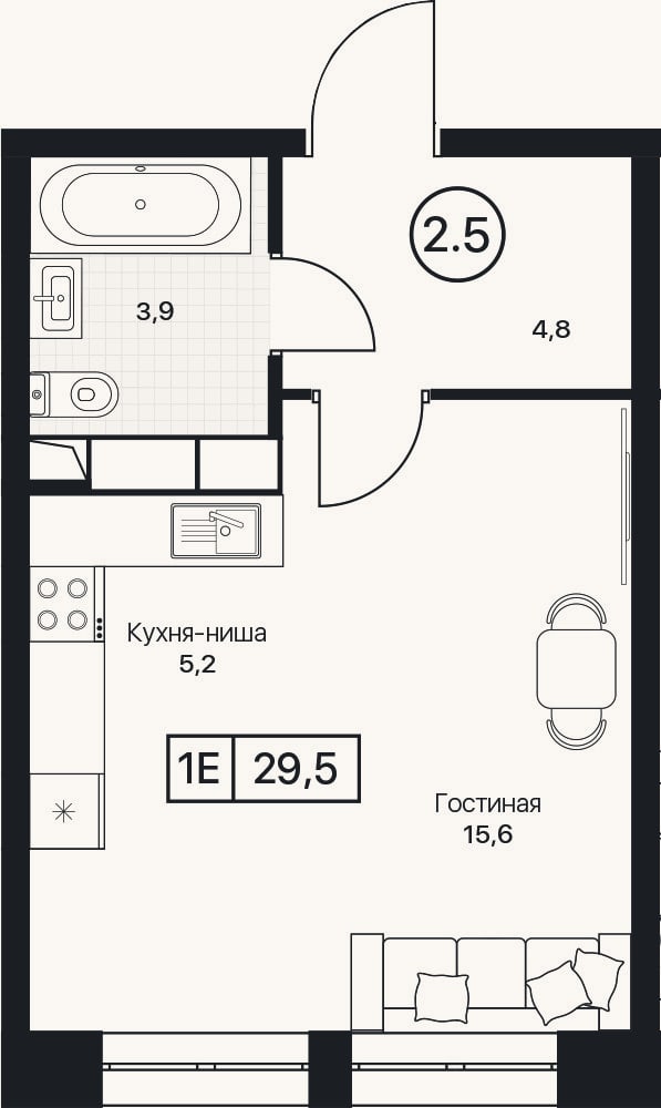 Планировка: Студия, 29,5 м²