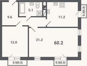 Планировка: 2-к, 59,1 м²