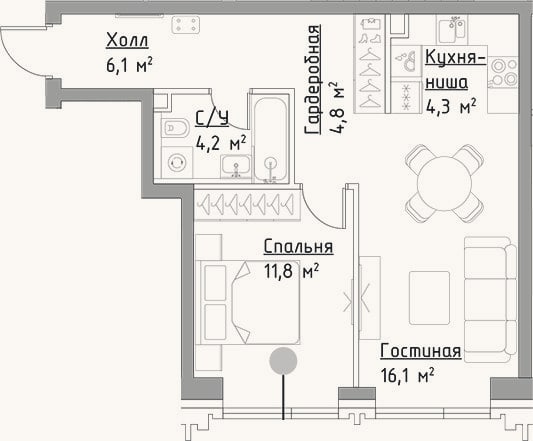 Планировка: 2-к, 47,3 м²