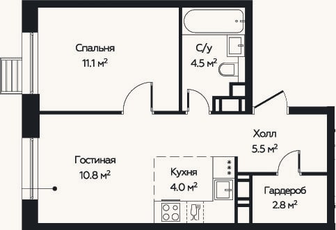 Планировка: 2-к, 38,7 м²