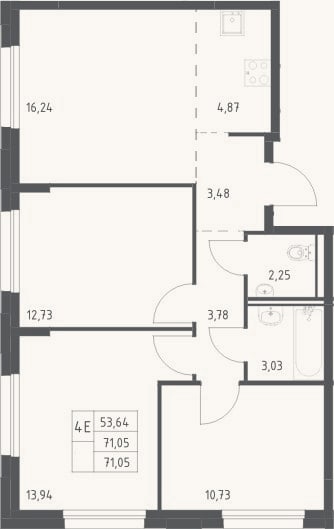 Планировка: 4+ к, 71,1 м²