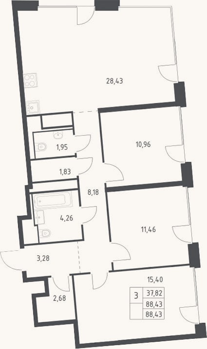 Планировка: 4+ к, 88,4 м²