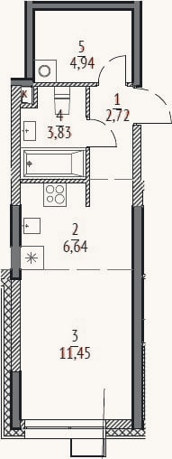 Планировка: Студия, 29,6 м²
