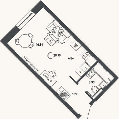 Планировка: Студия, 28,9 м²