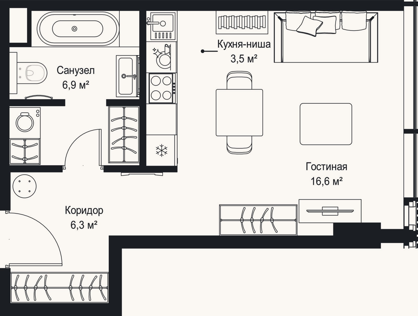 Планировка: Студия, 33,3 м²
