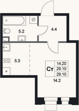 Планировка: Студия, 29,1 м²