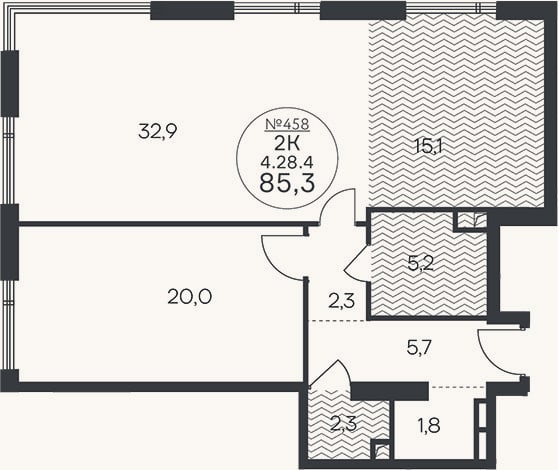 Планировка: 3-к, 85,3 м²