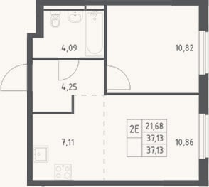 Планировка: 2-к, 37,1 м²