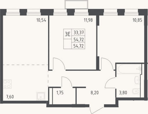 Планировка: 3-к, 54,7 м²