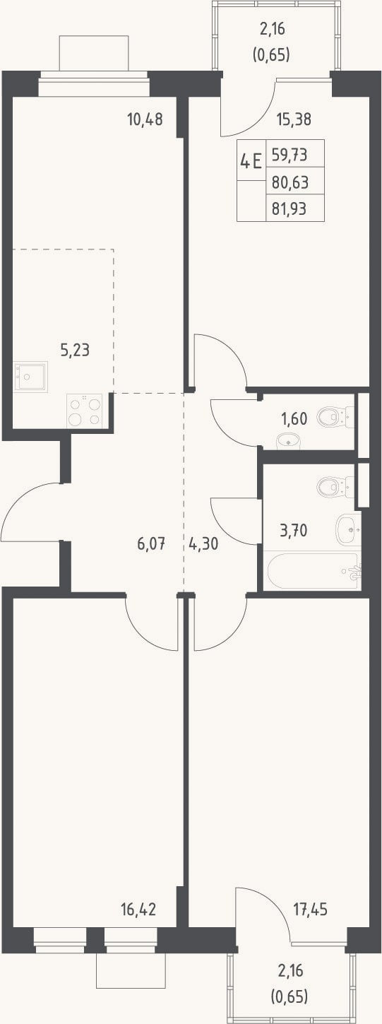 Планировка: 4+ к, 80,6 м²
