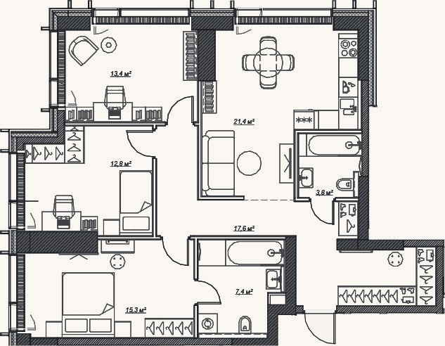 Планировка: 4+ к, 93,7 м²