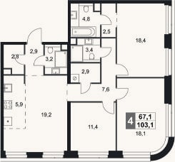 Планировка: 4+ к, 103,1 м²