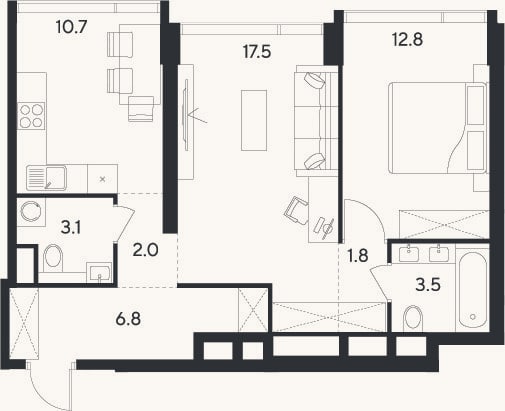 Планировка: 2-к, 58,2 м²