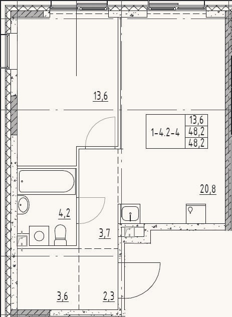 Планировка: 2-к, 48,2 м²