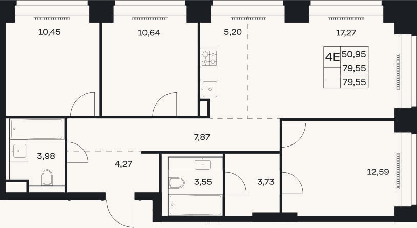 Планировка: 4+ к, 79,6 м²